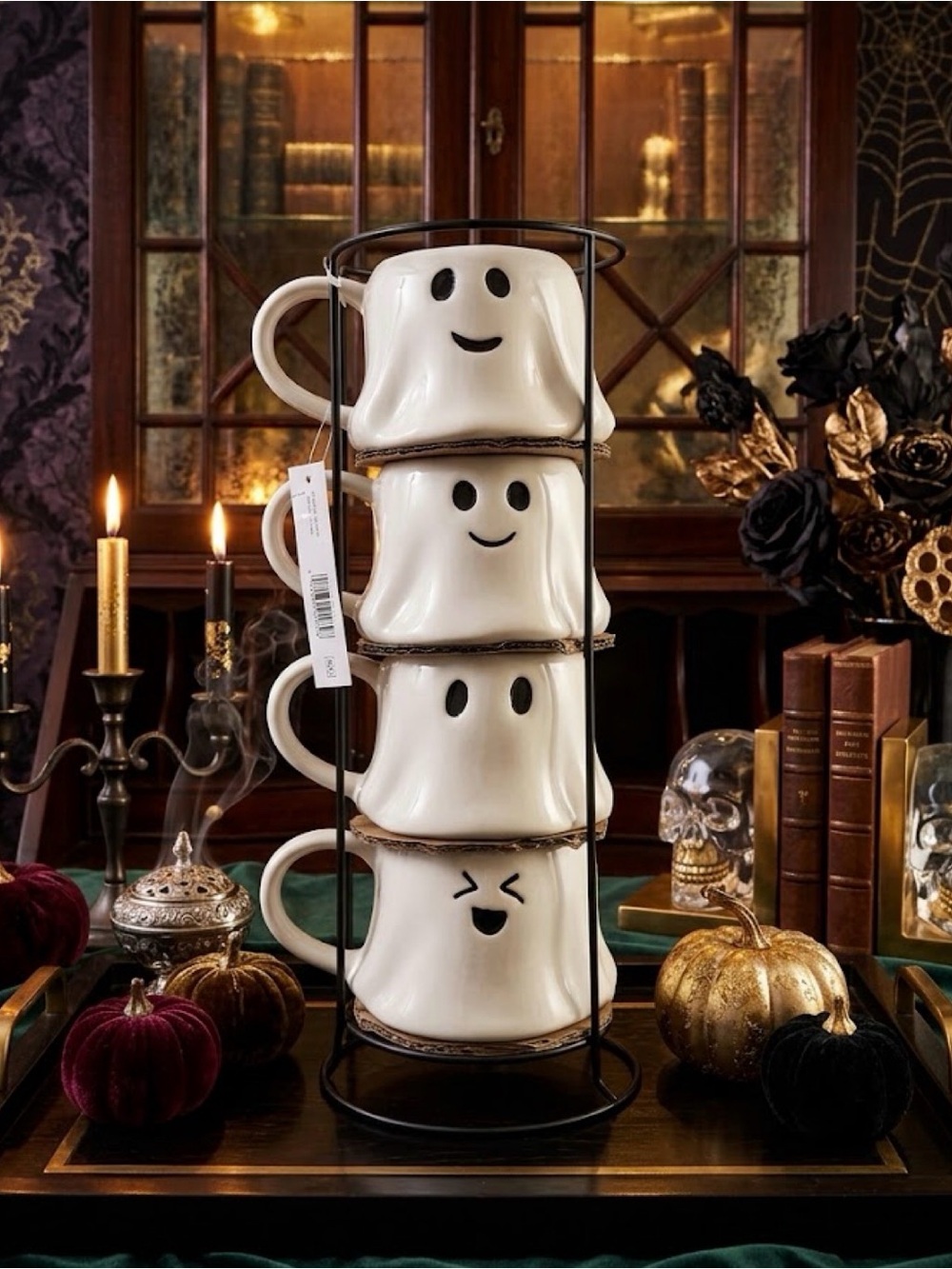 Ghost Stackable Ceramic Mugs with Stand